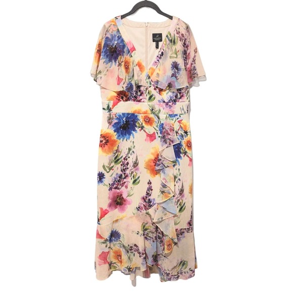 Adrianna Papell Floral Ruffled Faux Wrap Midi Dress - Picture 4 of 7